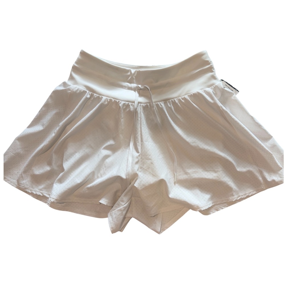 CALIA Women White Knit Waistband Perforated Athletic Shorts WAX15206 Size S NEW